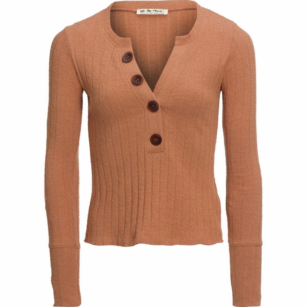 We The Free Oliver Henley Top Burnt Orange Knit Long Sleeve Free People XS - Picture 2 of 4